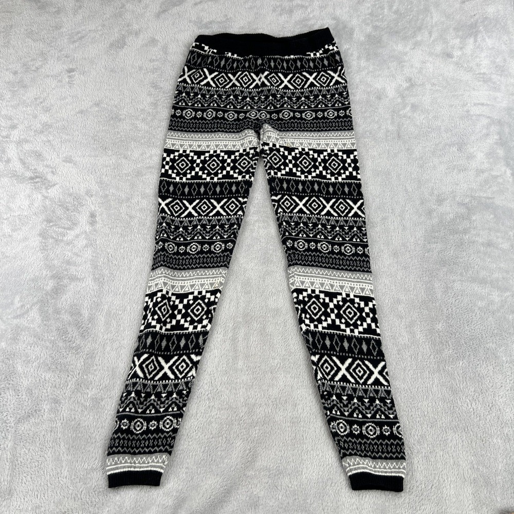 Mossimo Fair Isle Geometric Knit Leggings Women's M Black White Boho Pull On
